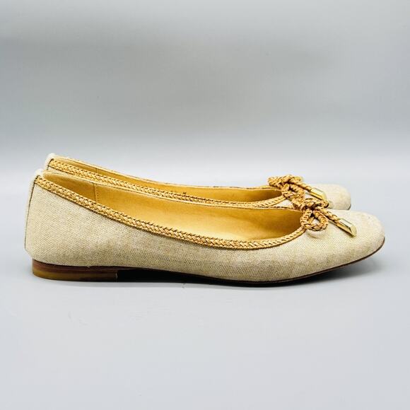 Stuart Weitzman Shoes Womens 8.5 Beige Braided Bow Ballet Flats Slip On - Picture 1 of 12
